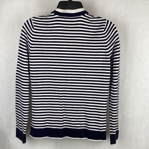 Lands’ End Cardigan Sweater Striped Small 6-8 Nautical Navy White Button Front - Picture 5 of 8